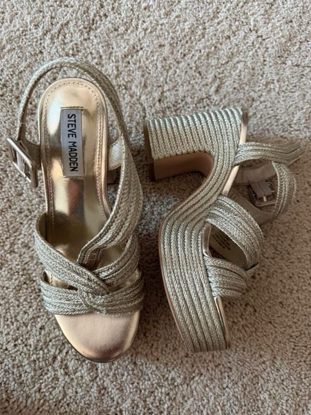 Steve Madden Metallic Gold Rope-Trim Platform Sandals 7.5 Womens